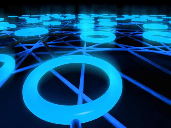 3D begreppet nätverk med glödande cirklar — Stockfoto