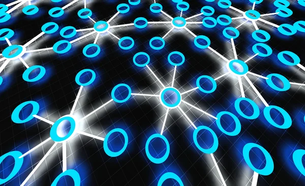 3D koncepce sítě s zářící kruhy — Stock fotografie