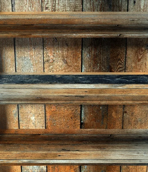 3d empty grunge wood shelf — Φωτογραφία Αρχείου