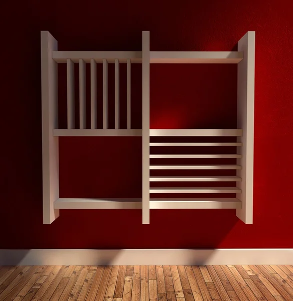 3D nowoczesne wnętrze, puste półki — Zdjęcie stockowe
