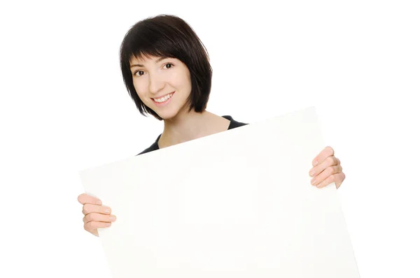 Woman with billboard — Stock Photo, Image