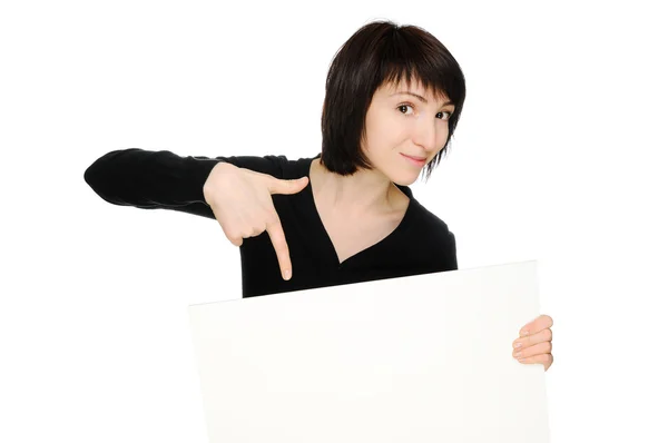 Woman with billboard — Stock Photo, Image