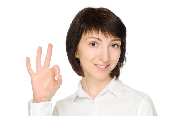 Mulher gesticulando bem — Fotografia de Stock