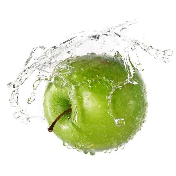 Yeşil elma splash — Stok fotoğraf