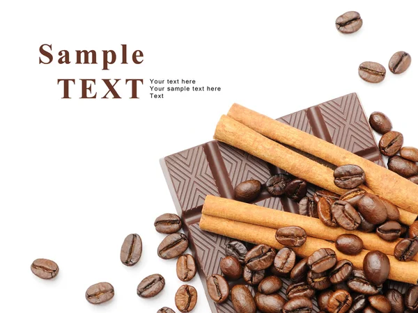 Kaffee, Zimt und Schokolade — Stockfoto