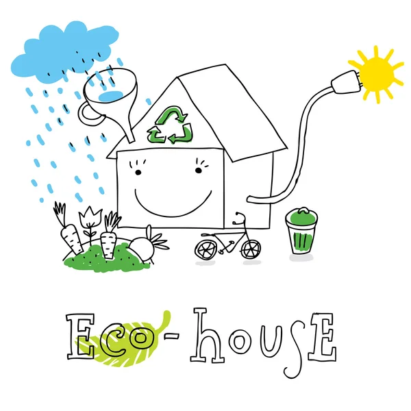 Eco huis, vector tekening — Stockvector