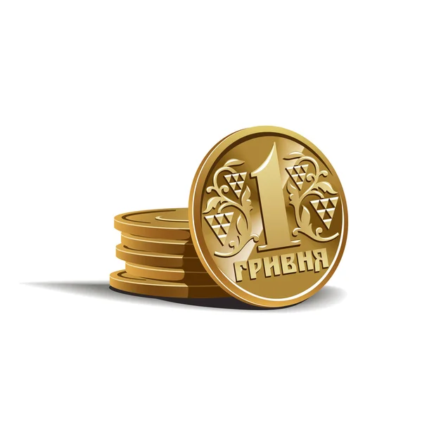 Hryvnia monedas vector ilustración en color, tema financiero; aislado en b — Vector de stock