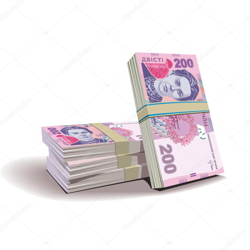 Hryvnia banknotes vector illustration in color, financial theme ; isolated