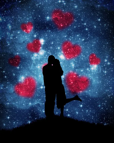 Lovers on the starry sky — Stock Photo, Image