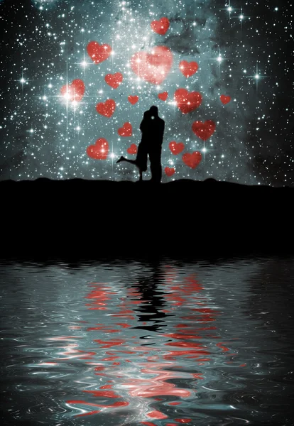 Amantes no céu estrelado — Fotografia de Stock