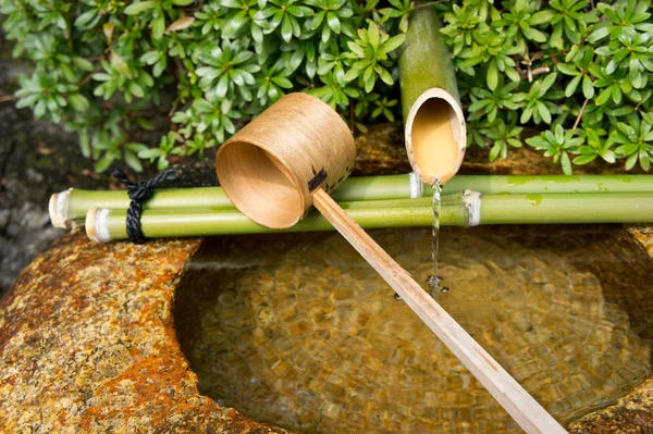 Japonya 'da geleneksel Bambu Çeşmesi Stok Fotoğraf