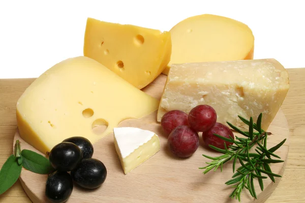 stock image Cheeses and grapes