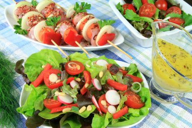 Salad and shish kebab clipart