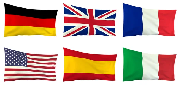 六国-德国、 英国、 法国、 美国、 意大利和西班牙的旗子 — 图库照片