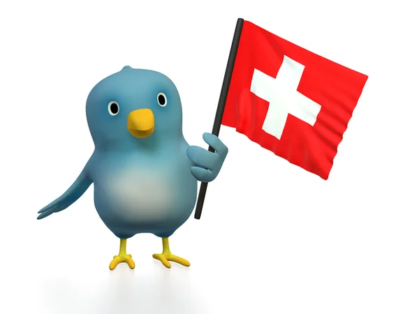İsviçre bayrağı ile bluebert — Stok fotoğraf