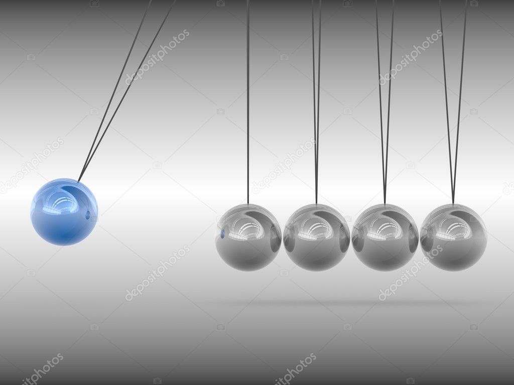 Newton cradle - blue sphere