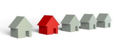 Red house in a row of grey houses clipart