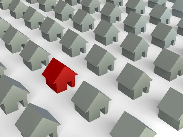 Red house between grey houses — Stock Photo, Image