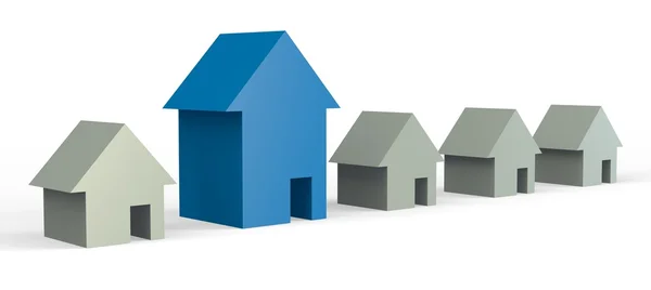 ग्रे घरों की एक पंक्ति में बड़ा नीला घर — स्टॉक फ़ोटो, इमेज