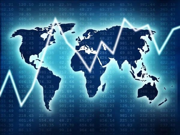 Mapa světa s modrá záře a akciový trh grafic — Stock fotografie