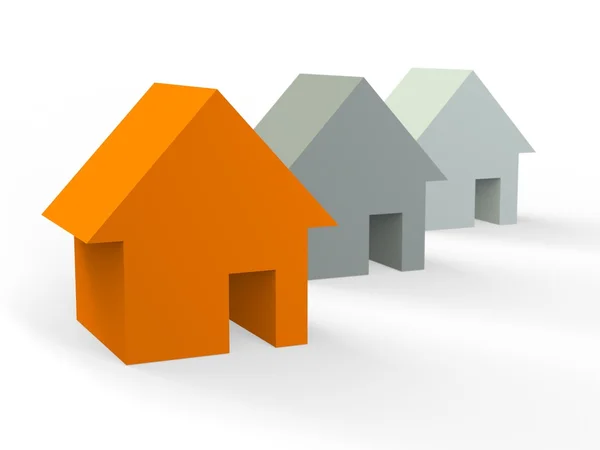 Trzy domy (pomarańczowy, szary, biały) — Zdjęcie stockowe