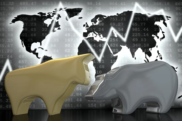 Bull and Bear (gold and silver) — Stock Photo, Image