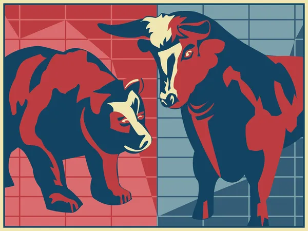 Bull och bear - affisch stil — Stockfoto