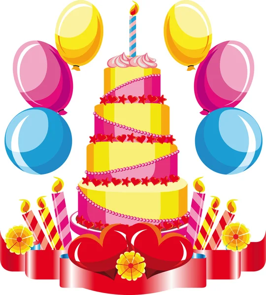 Pastel de cumpleaños con felicitaciones — Archivo Imágenes Vectoriales