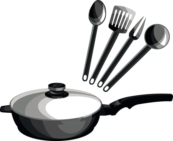 Pan y utensilios de cocina — Vector de stock