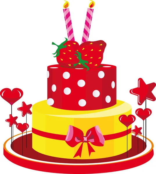 Tarta de cumpleaños con fresas felicitaciones — Archivo Imágenes Vectoriales