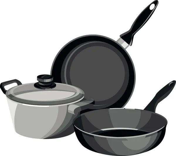 Μαγειρικά σκεύη τηγάνια κατσαρόλα — Διανυσματικό Αρχείο