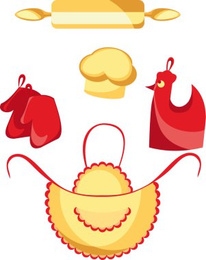 Kitchen clothes, apron, gloves, rolling pin clipart