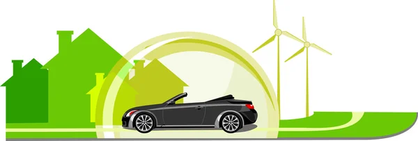 Eco auto v zelené město — Stockový vektor