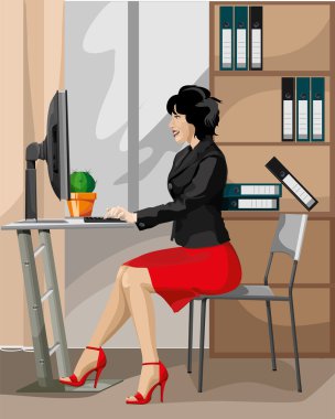 She works at a computer clipart