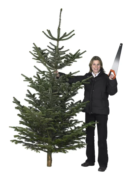 Nő, és a karácsonyfa — Stock Fotó