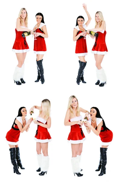 Jul tjejer sitter på th pall — Stockfoto
