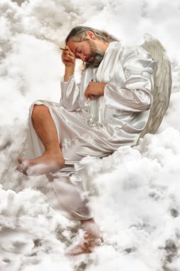 Unemployed and sleepy old angel clipart