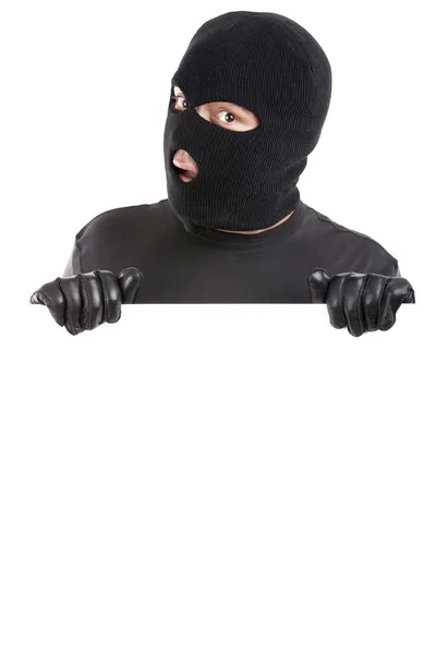 Thief with banner — Stock Photo, Image
