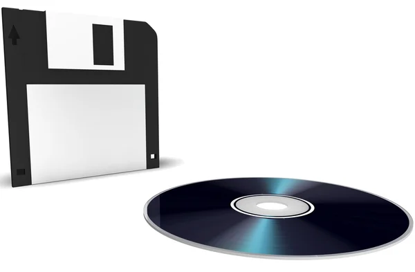 Disquete e disco em um fundo branco — Fotografia de Stock