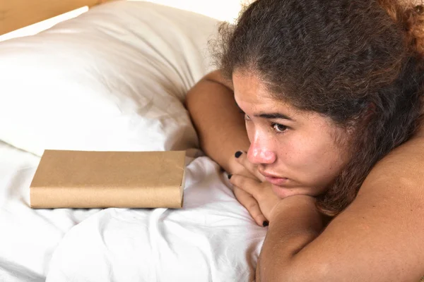 stock image Young Peruvian Woman Resting on Bed