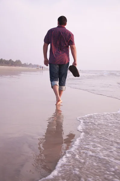 Человек, идущий вдоль моря стоимость Стоковая Картинка