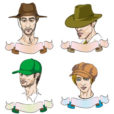 4 different men with hats clipart