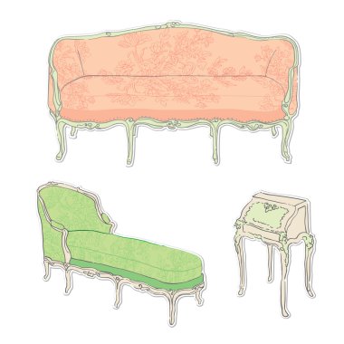 Rococo antique furniture stickers clipart