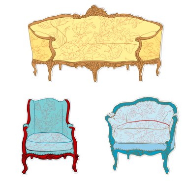 Antique rococo furniture stickers clipart