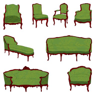 Antique furniture green set clipart