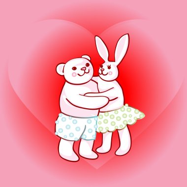 Bunny and teddy bear in love clipart