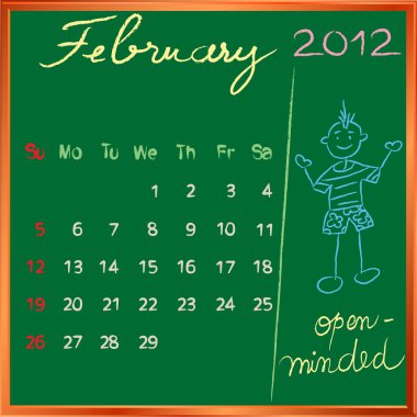 2012 calendar 2 february for school clipart