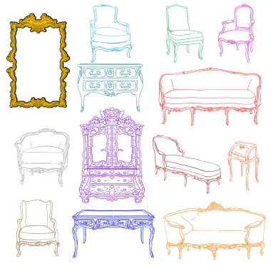 Rococo furniture doodles clipart