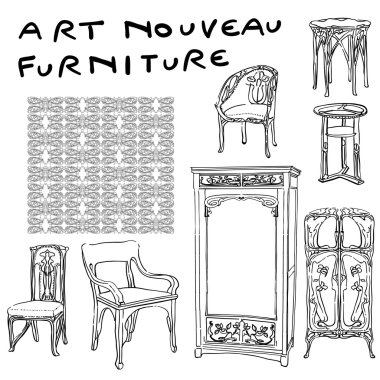 Jugendstil furniture doodles clipart