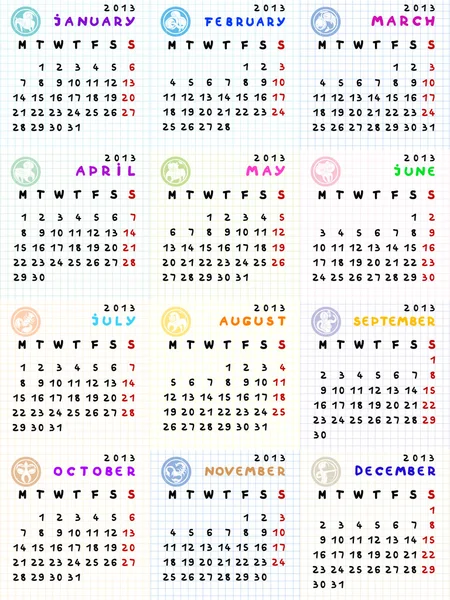 2013 calendario con signos del zodiaco — Foto de Stock